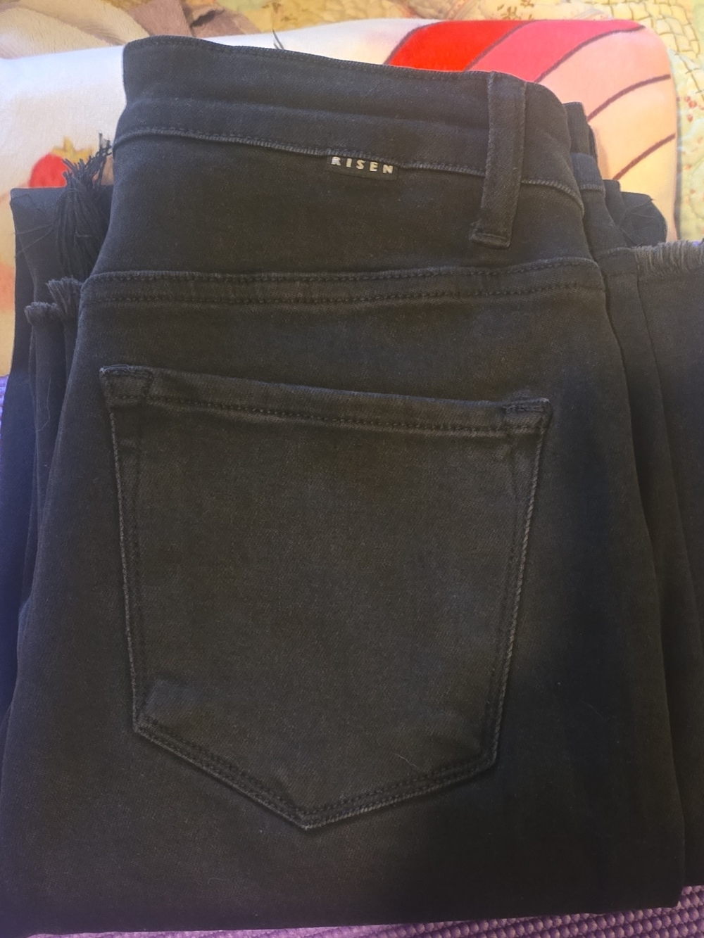 Risen Jeans Flare Slit Fringe Hem Black Denim Jeans 5-Pocket Women Size 9/29 - Picture 8 of 8